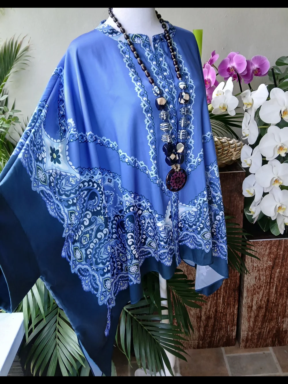 🔥Chico's Blue Printed Paisley Tunic Kimono Poncho Top & FREE GIFT L-XL - Picture 5 of 16